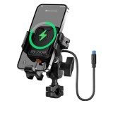 Suport Telefon Moto Motowolf cu &Icirc;ncărcare Wireless + Type-C &ndash; Aluminiu, Anti-Vibrații, Prindere Ghidon