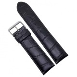 Cumpara ieftin Curea de Ceas Piele Neagră &ndash; 22/24 mm &ndash; Lungime L (20 cm) &ndash; Cataramă Argintie &ndash;