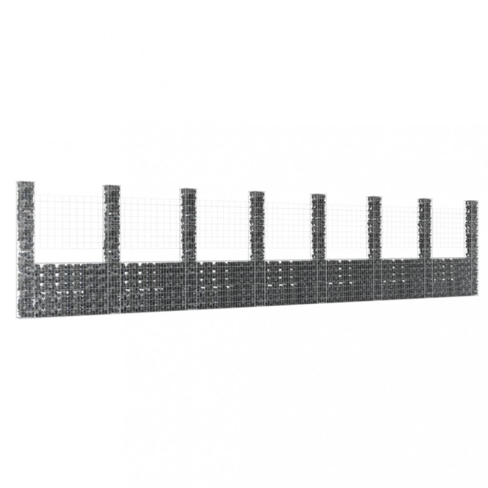 vidaXL Coș gabion &icirc;n formă de U cu 8 st&acirc;lpi, 860x20x200 cm, fier