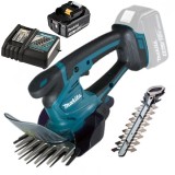 Makita DUM604ZX + BL1830B + DC18RC - Masina de tuns gard viu 20 cm accesorii + Set acumulator si incarcator Li-Ion 18 V 3 Ah