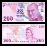 TURCIA █ bancnota █ 200 Lira █ 2009 █ P-227e █ Seria F █ UNC █ necirculata