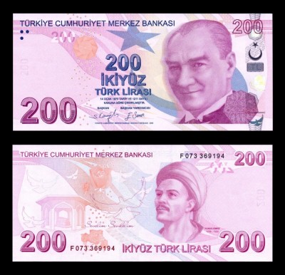 TURCIA █ bancnota █ 200 Lira █ 2009 █ P-227e █ Seria F █ UNC █ necirculata foto