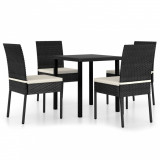 Set de masă și scaune de exterior, 5 piese, negru, poliratan, vidaXL
