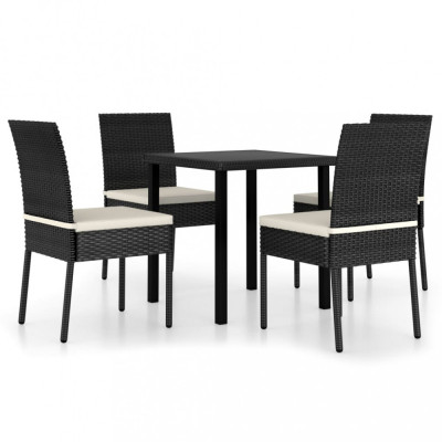 Set de masa si scaune de exterior, 5 piese, negru, poliratan foto