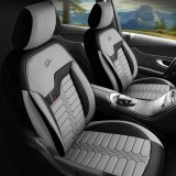Set Huse Scaune Auto Panda Londra, cu fermoare pentru bancheta rabatabila, gri deschis negru, 11 piese