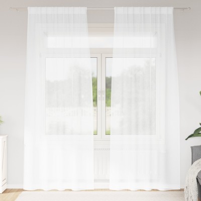 vidaXL Perdele cu perdele 2 pcs Alb 140 x 225 cm Poliester foto