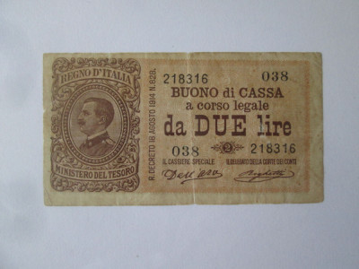 Rara! Italia 2 Lire 1914,emisiune redusă=75000 bucati foto