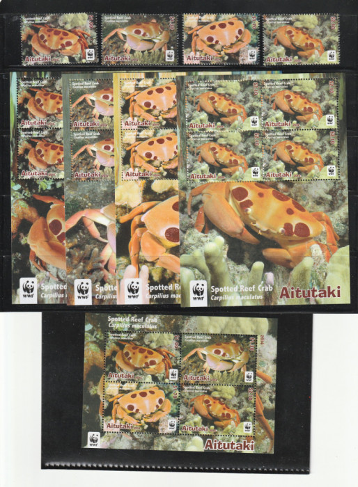 Aitutaki 2014- Fauna,WWF,Crustacee,Crabi,serie,coli suvenir si bloc,MNH,Mi.Bl.99