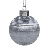 Glob Brad Crăciun, Glitter, Dungi Orizontale, Argintiu, 8cm, Oem