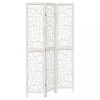 Paravan camera 3 panouri, alb, lemn masiv paulownia