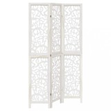 Paravan camera 3 panouri, alb, lemn masiv paulownia