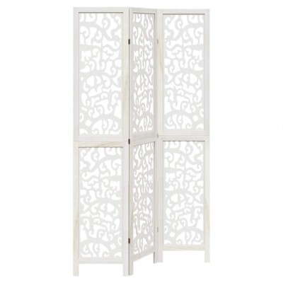 Paravan camera 3 panouri, alb, lemn masiv paulownia foto