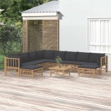 vidaXL Set mobilier de grădină cu perne gri &icirc;nchis, 11 piese, bambus 3155225
