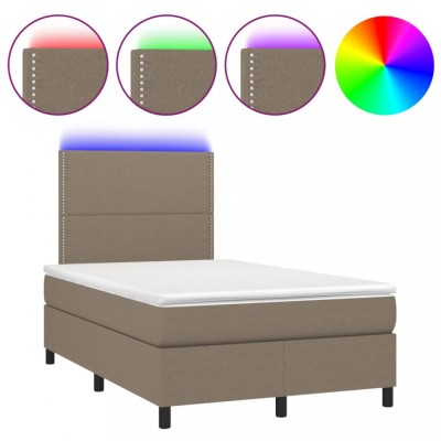 Pat cu arcuri, saltea si LED, gri taupe, 120x200 cm, textil foto