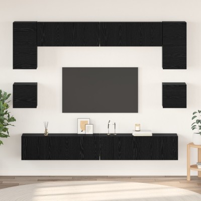 vidaXL Set comodă TV 8 pcs Stejar negru 100 x 30 x 30 cm Lemn compozit foto