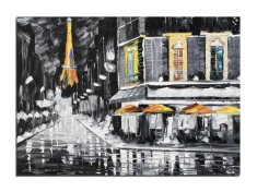 Tablou Paris pictat manual, 70x50cm ulei pe panza in cutit efect 3D foto