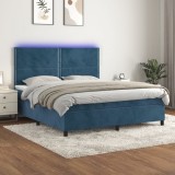Cumpara ieftin Pat cu arcuri, saltea și LED, bleumarin, 180x200 cm, catifea