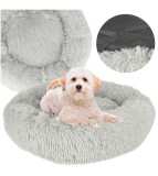 Pat Pufos Gri 60cm Caini Pisici, Moale Plus, Antialunecare, Diametru 35cm, Ideal Animale Mici Mijlocii