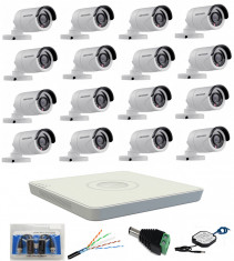 Kit profesional 16 camere supraveghere Turbo HD 2MP HikVision + DVR 16 canale HikVision + Surse + Mufe + Cablu foto