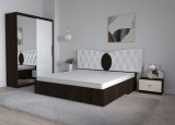 Dormitor Kent Magia Alb cu Pat Matrimonial 160 cm x 200 cm Dulap 2 usi Glisante cu Oglinda si Noptiere