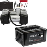 Yato YT-83051 + YT-73462 - Redresor auto - W 12/24 V 15 A + Compresor auto 60 l/min 10 bar accesorii