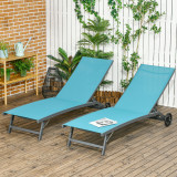 Cumpara ieftin Outsunny Set de 2 Șezlonguri de Grădină cu Spătar Rabatabil pe 5 Niveluri, Șezlonguri din Aluminiu și Țesătură Respirabilă, 66x165x102 cm, Albastru