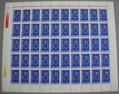 ROMANIA 2003-Lp 1603-10 ani de la semnarea acordului cu UE-coala de 50 timbre foto