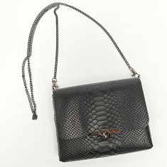 Geanta dama din piele naturala, Mony, Neagra, imprimeu Sarpe