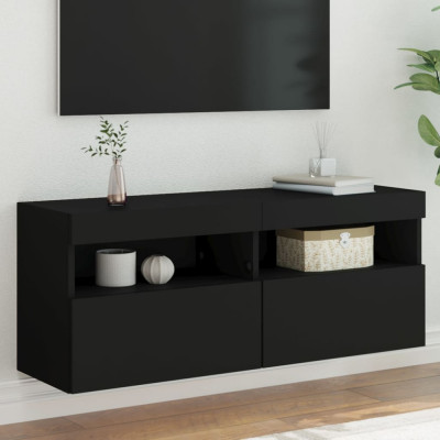 Comoda TV de perete cu lumini LED, negru, 100x30x40 cm GartenMobel Dekor foto