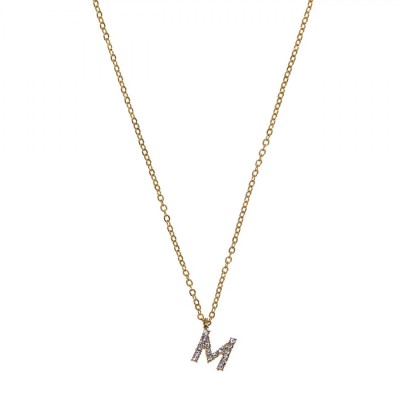Colier Damă, Monogramă M, Metal, Culoare Aurie, Strass foto