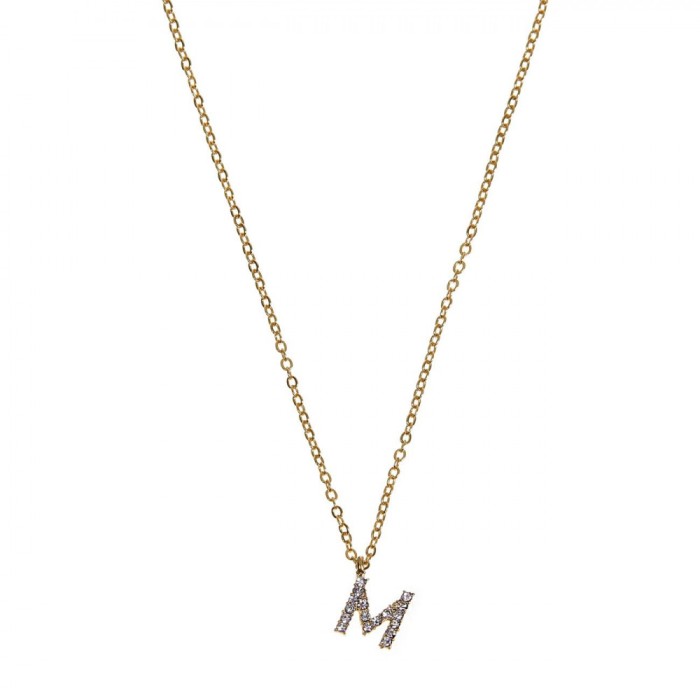 Colier Damă, Monogramă M, Metal, Culoare Aurie, Strass