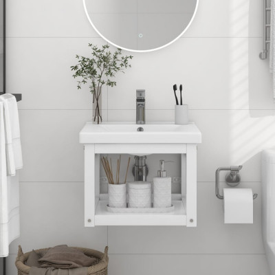 Cadru chiuveta de baie pentru perete, alb, 40x38x31 cm, fier GartenMobel Dekor foto