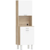 HOMCOM Bufet &icirc;nalt pentru bucătărie, dulap de bucătărie cu 2 uși, sertar și blat, 55x40x174 cm, alb și lemn natural | Aosom Romania