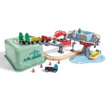 Jucarie din lemn - Set tren port (51 piese)