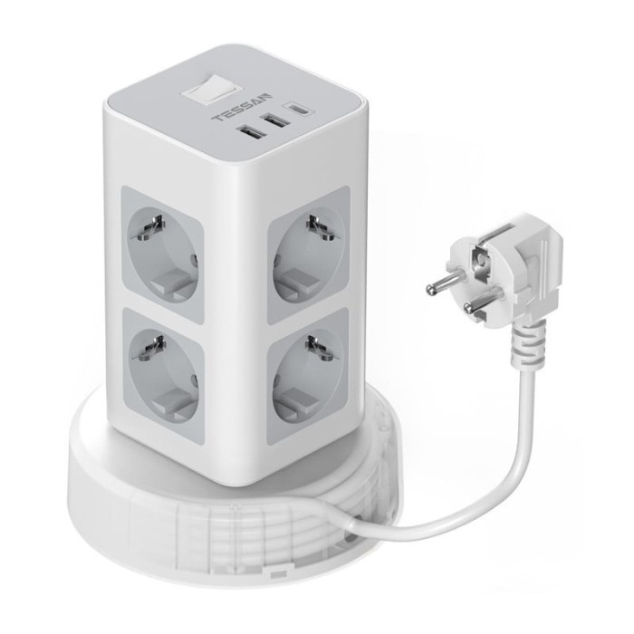 Prelungitor tip Turn Tessan TPS03RX-DE-C, 8 prize, 2X USB A, 1X USB-C, 3A, 3600W, cablu 2m
