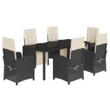 Cumpara ieftin Set mobilier de gradina cu perne, 7 piese, negru, poliratan