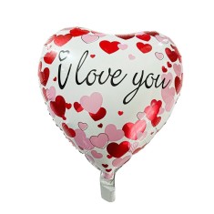 Balon din folie metalizata, flippy, figurina inimioara, model i love you, tematica iubire, 45 cm, ambalaj individual, pai inclus, umflare cu aer sau h