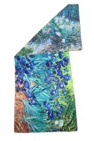 Esarfa tip sal doua fete pictata I, Dacali, matase, albastru/verde, 180x70cm, Multicolor, Marime universala