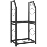 Outsunny Suport de Lemne din Oțel pe 2 Nivele cu 3 C&acirc;rlige Laterale 41x30x81cm Negru | Aosom Romania