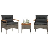 vidaXL Set canapea de grădină cu perne, 3 piese, gri, poliratan 368405