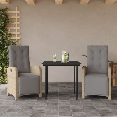 vidaXL Set bistro cu perne, 3 piese, bej, poliratan 3212584 foto