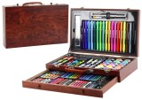 Set complet pentru pictura si desen, 123 piese, echipat cu valiza de lemn, Lean 17369