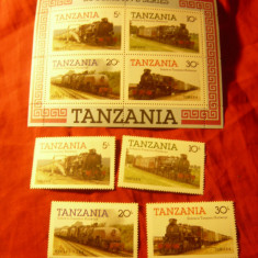 Bloc si serie 4 val. Tanzania 1985 - Locomotive