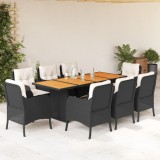 vidaXL Set mobilier de grădină cu perne, 9 piese, negru, poliratan 3211895