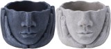 Cumpara ieftin Set 2 ghivece flori ciment gri Face 17,5 x 17,5 x 12,5 cm