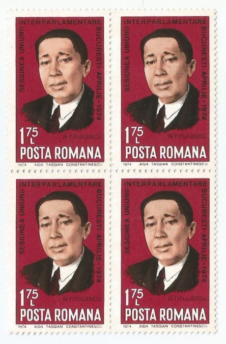 |Romania, LP 842/1974, Sesiunea Uniunii Interparlamentare, bloc 4, MNH