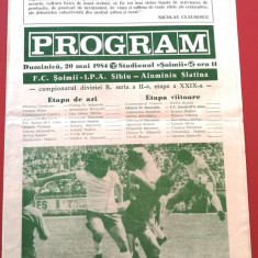 Program meci fotbal FC "SOIMII" IPA SIBIU - ALUMINIU SLATINA (20.05.1984)