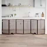 vidaXL Poartă c&acirc;ini pliabilă cu ușă 6 panouri maro, 300 cm, lemn plop