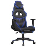 Cumpara ieftin Scaun de gaming cu suport picioare, negru/albastru, piele eco