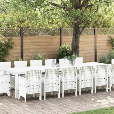 vidaXL Set de masă pentru grădină 15 pcs Alb Ratan Polt 3378645 foto